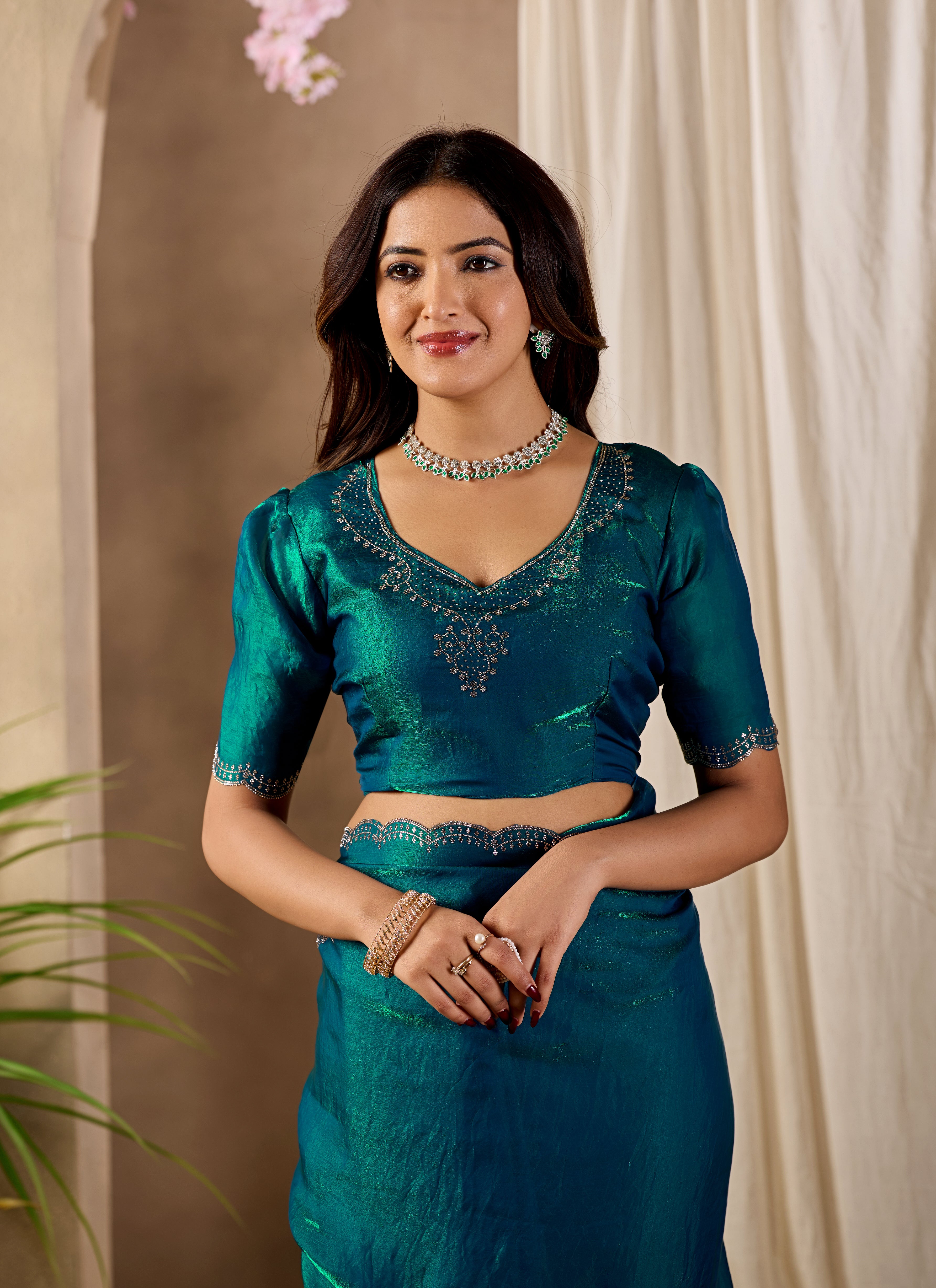 Fandy satin Saree with Swarovski Diamond Work