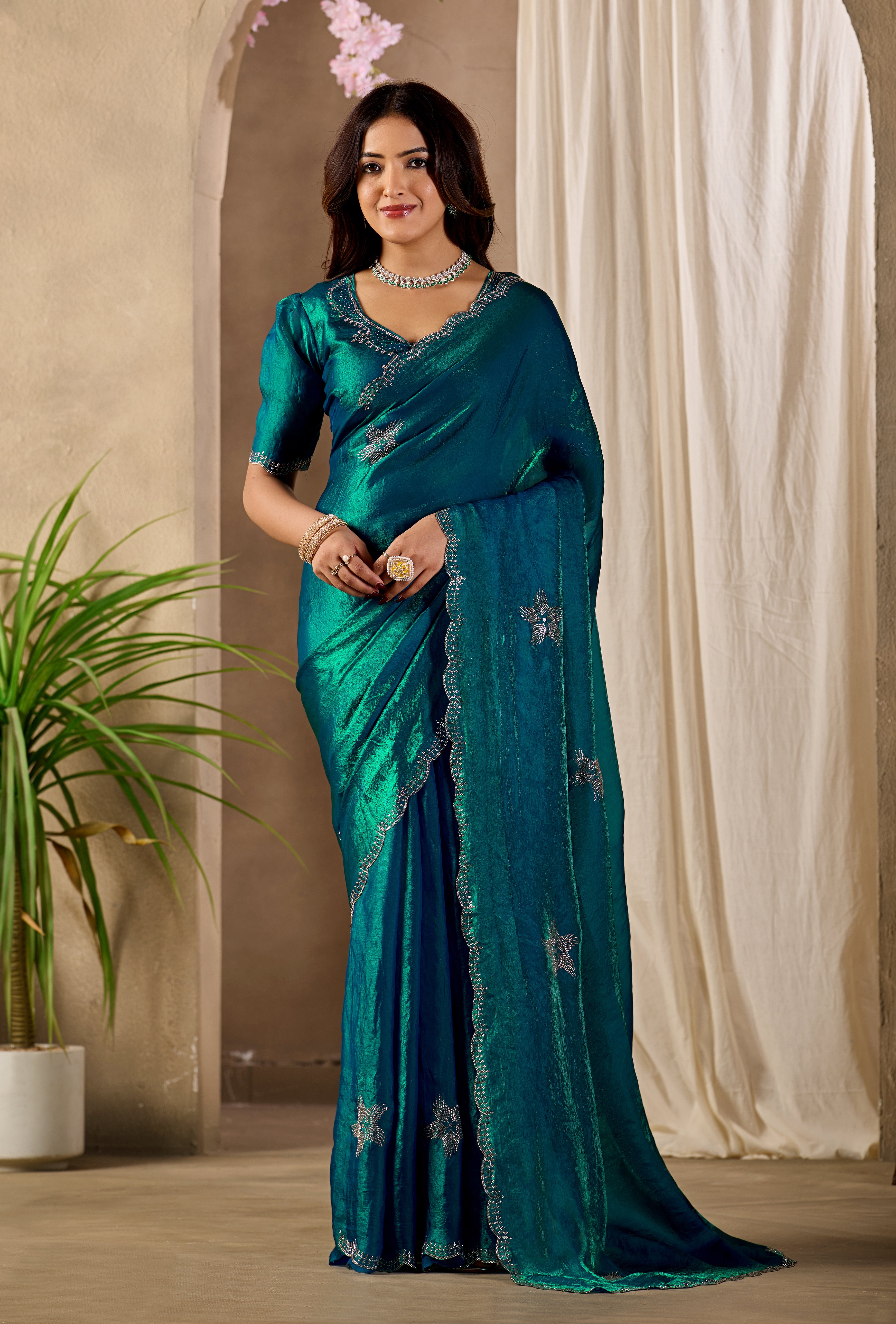 Fandy satin Saree with Swarovski Diamond Work