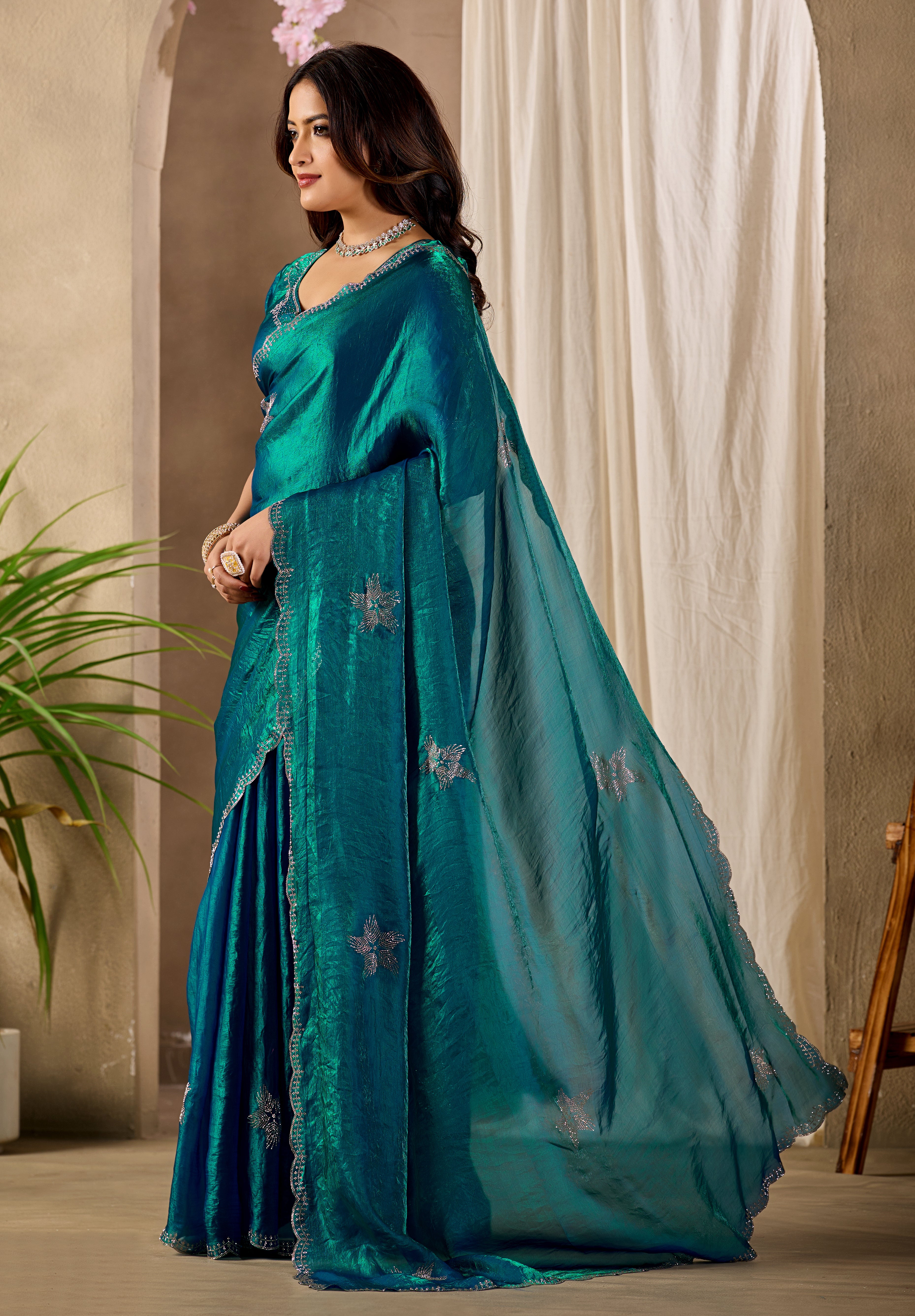 Fandy satin Saree with Swarovski Diamond Work