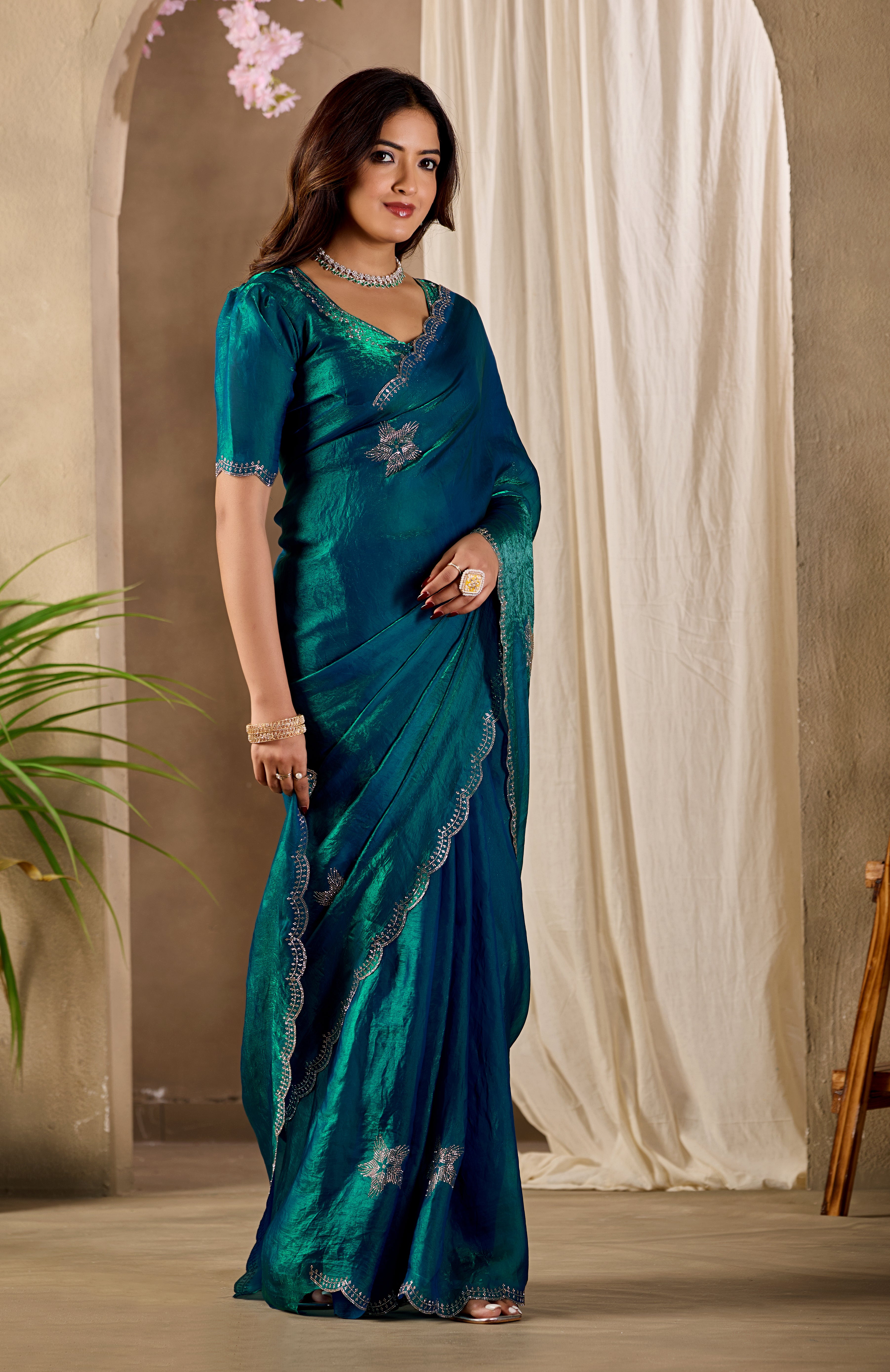 Fandy satin Saree with Swarovski Diamond Work