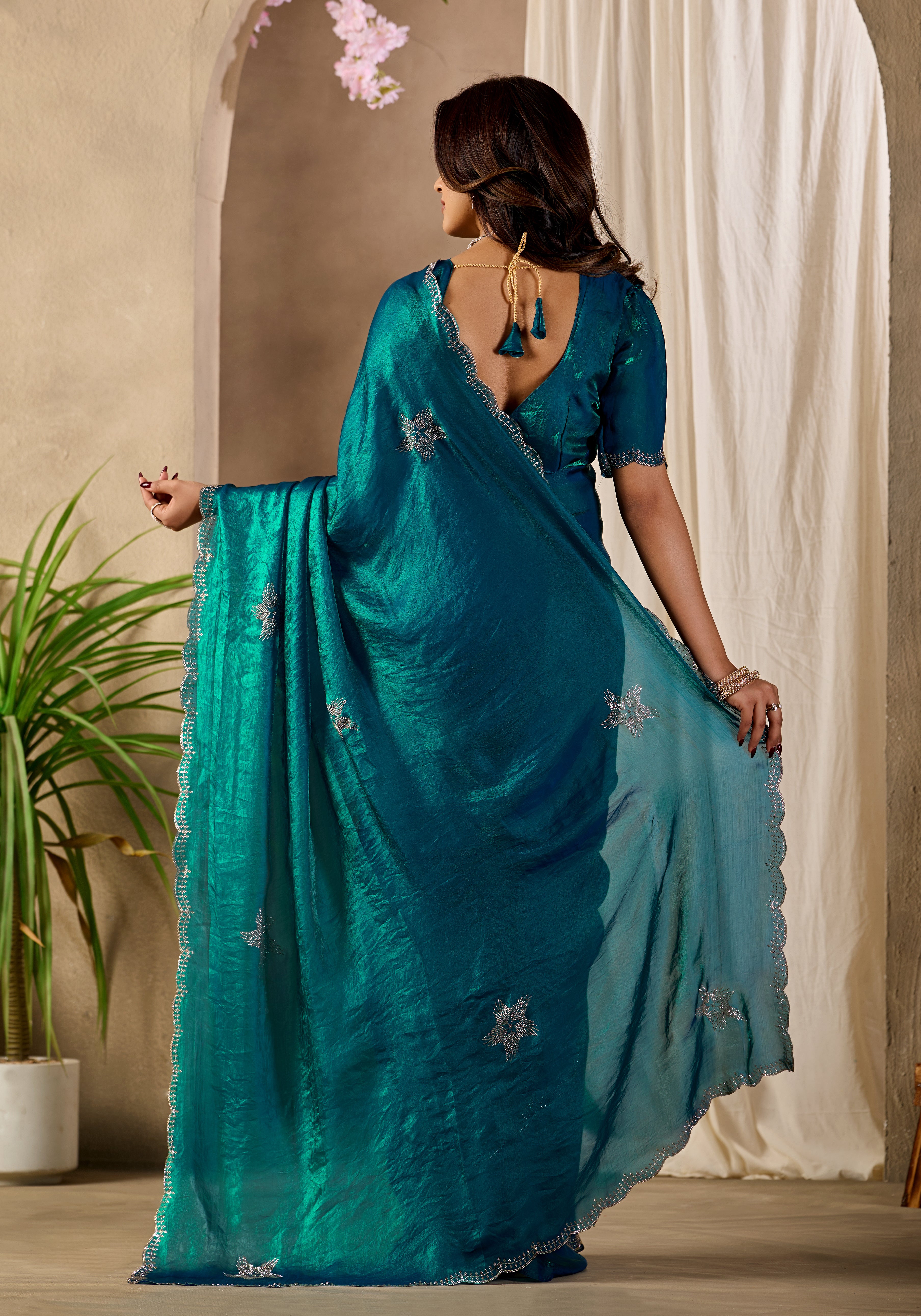 Fandy satin Saree with Swarovski Diamond Work