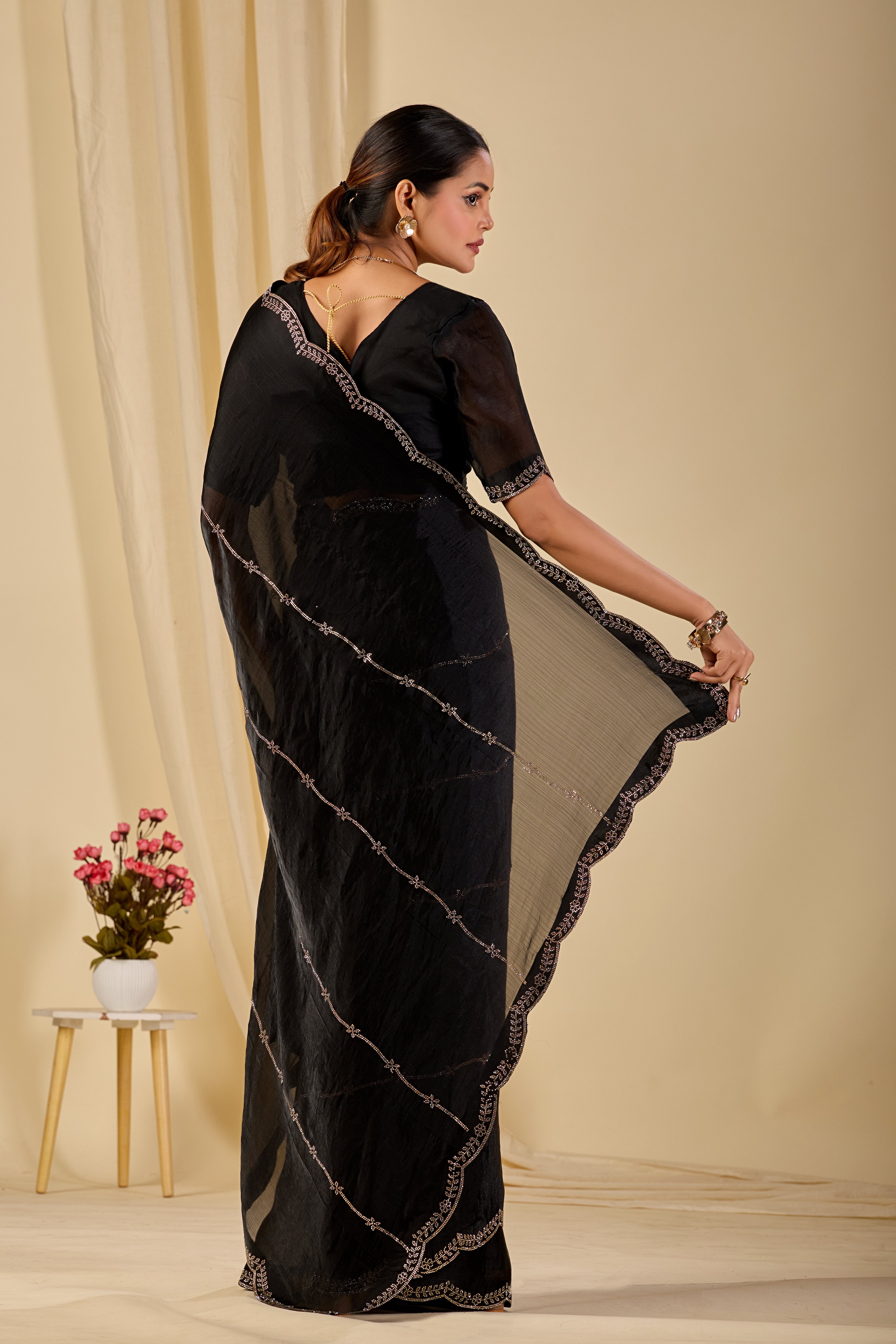 Satin Chiffon Saree with Swarovski Diamond Work (BL101)