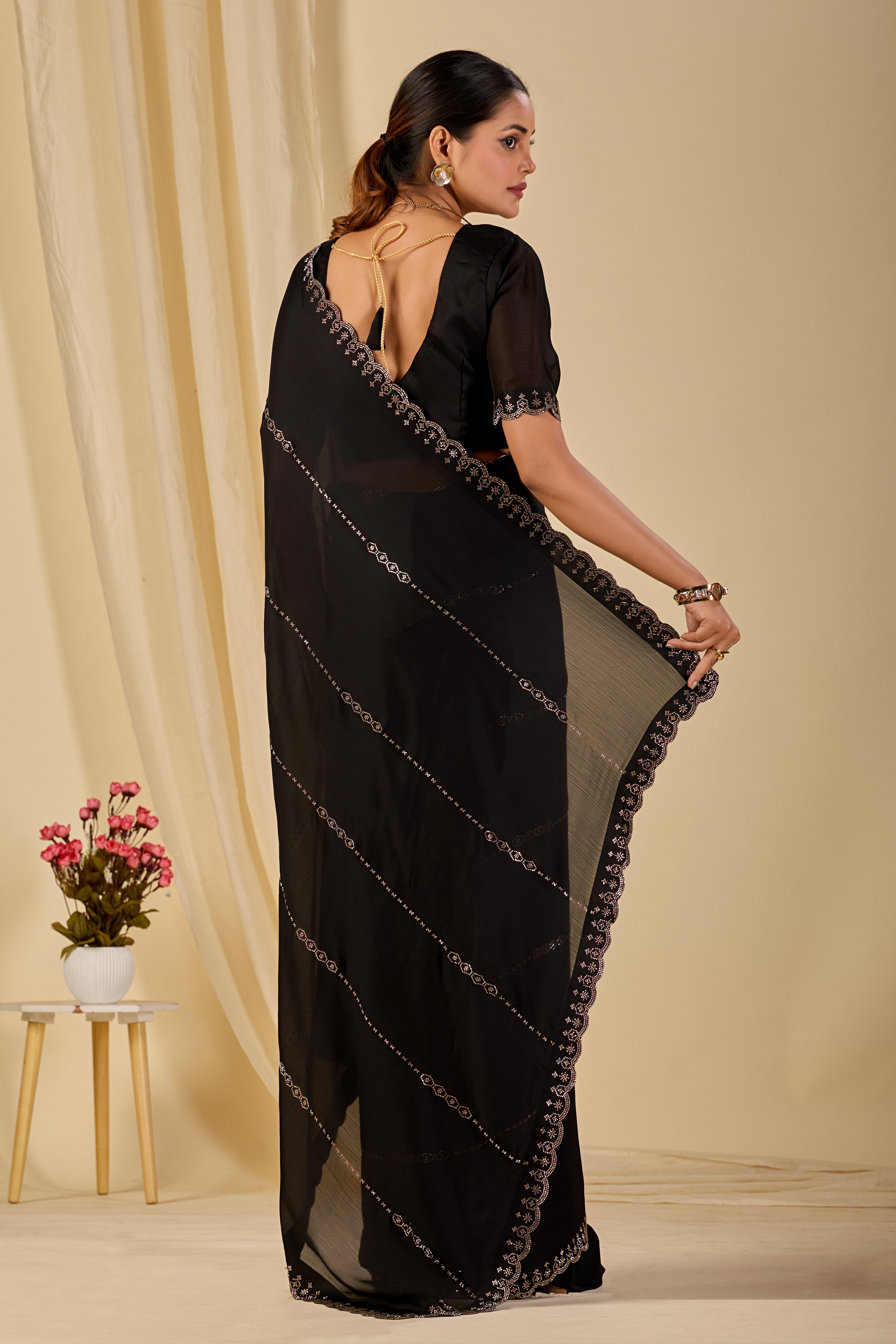 Satin Chiffon Saree with Swarovski Diamond Work
