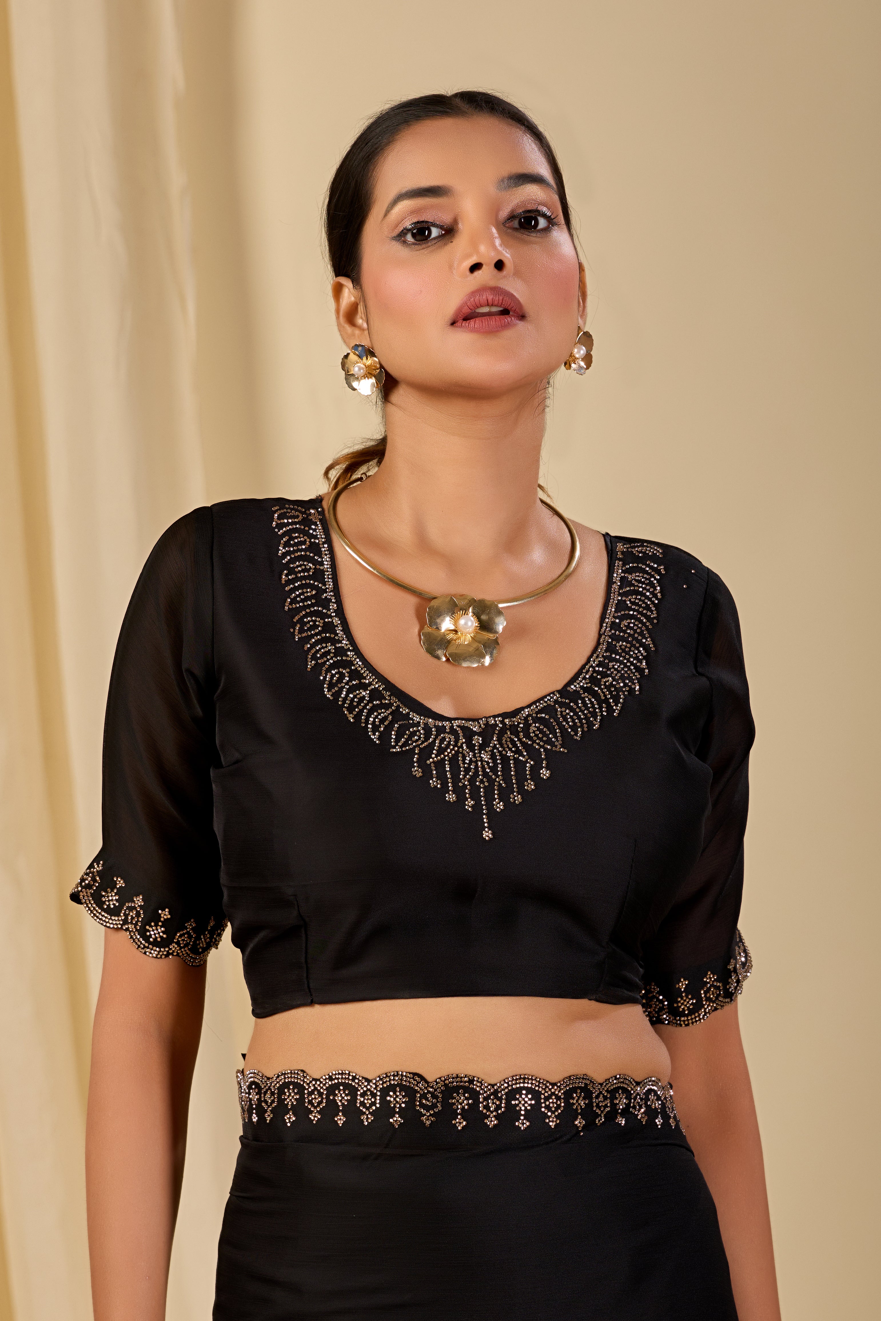 Satin Chiffon Saree with Swarovski Diamond Work