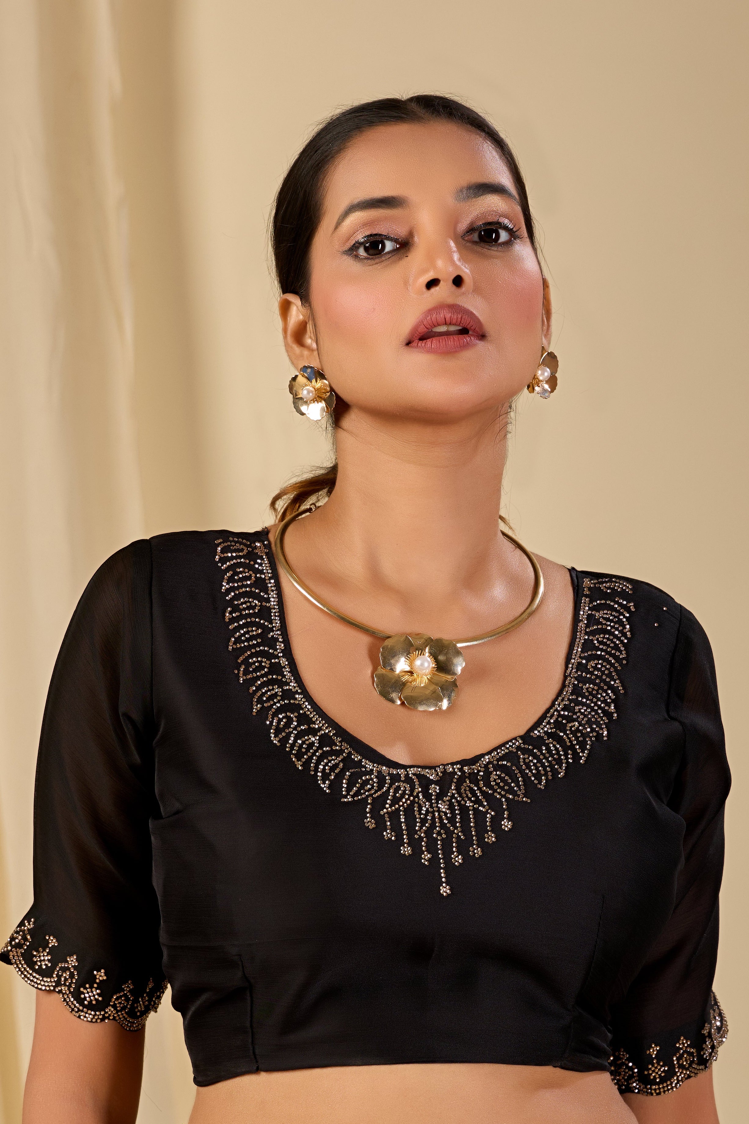 Satin Chiffon Saree with Swarovski Diamond Work (BL101)